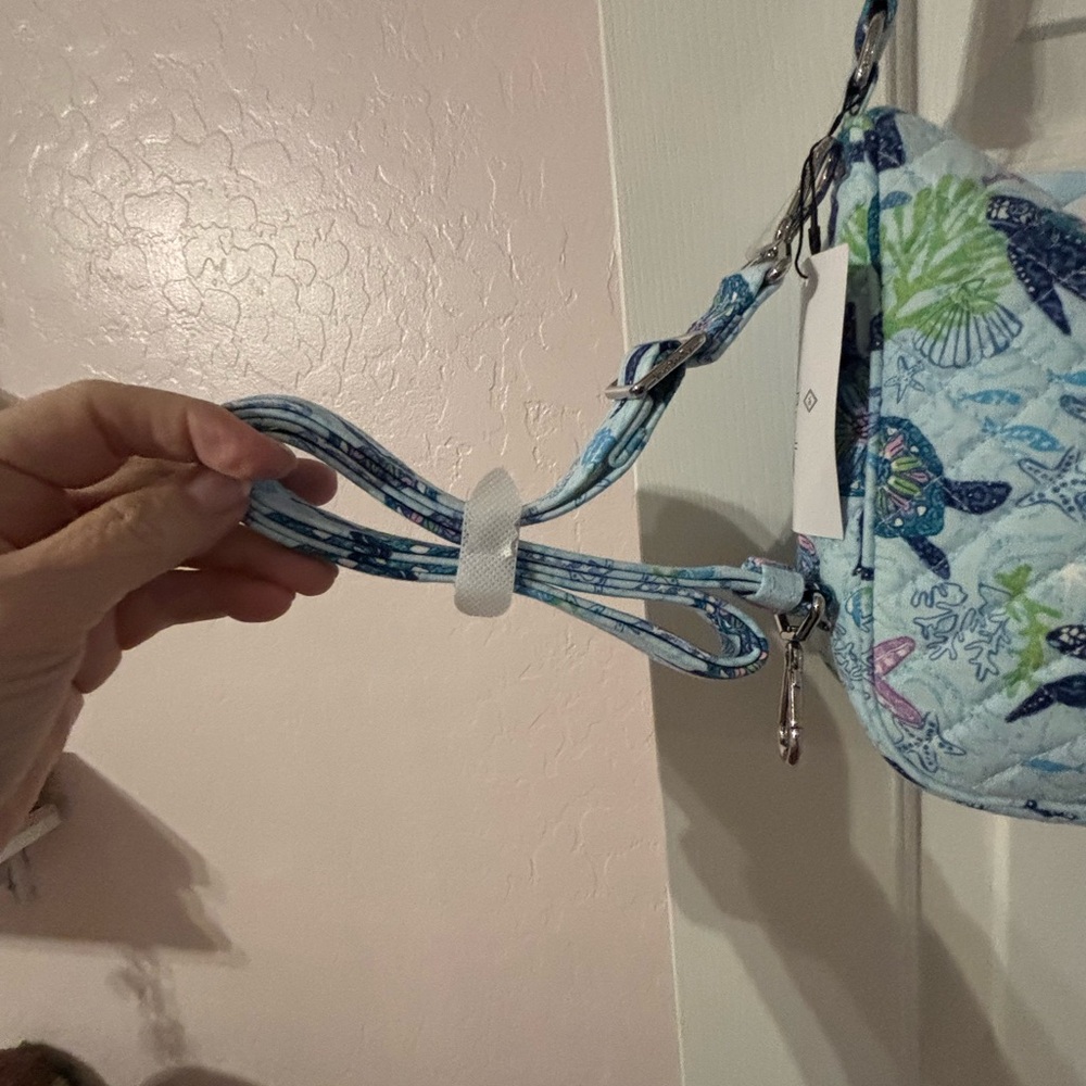 Vera Bradley Light Blue Quilted Shoulder Bag with Sea Turtle Print - Picture 10 of 16
